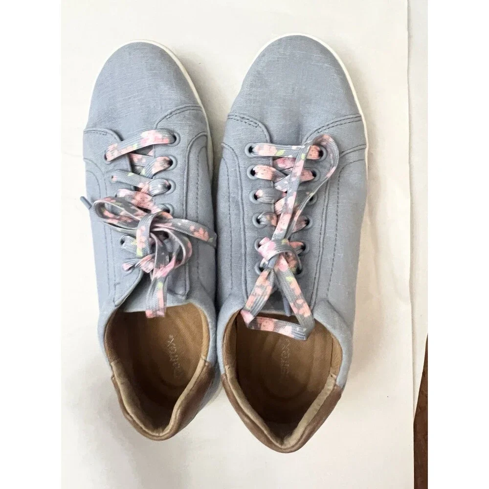 Aetrex Women's Renee Arch Support Sneakers Size 38 Blue Floral Laces Shoes 7.5